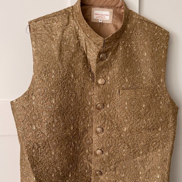 Gold Embroidered Men's Kurta Vest - Nehru / Bandi Jacket (L/XL) - Picture 1 of 2